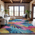 8' Sky Blue Pink And Gold Floral Washable Area Rug With UV Protection