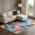 8' Sky Blue Pink And Gold Floral Washable Area Rug With UV Protection