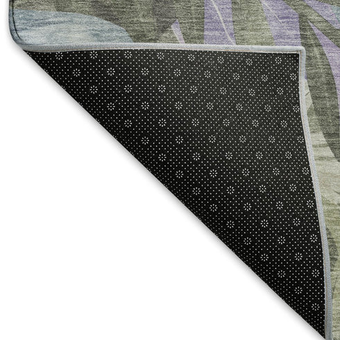 8' X 8' Taupe Lavender And Olive Green Floral Washable Round Rug With UV Protection