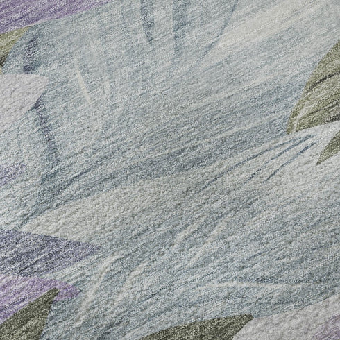 8' X 8' Taupe Lavender And Olive Green Floral Washable Round Rug With UV Protection