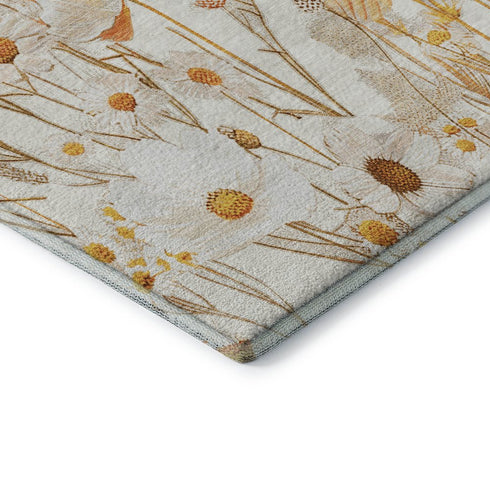 5' X 8' Ivory And Orange Floral Washable Area Rug With UV Protection