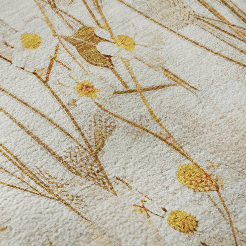 5' X 8' Ivory And Orange Floral Washable Area Rug With UV Protection