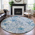 8' X 8' Sky Blue And Ivory Floral Washable Round Rug With UV Protection