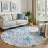 8' X 8' Sky Blue And Ivory Floral Washable Round Rug With UV Protection