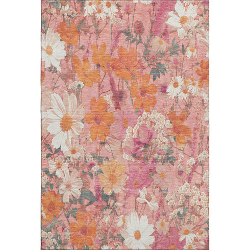 5' X 8' Blush Orange And Ivory Floral Washable Area Rug With UV Protection