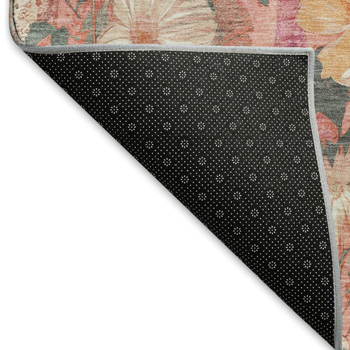 5' X 8' Blush Orange And Ivory Floral Washable Area Rug With UV Protection