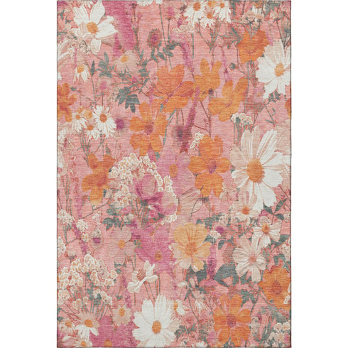 5' X 8' Blush Orange And Ivory Floral Washable Area Rug With UV Protection