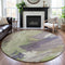 8' X 8' Artichoke Green Ivory And Taupe Abstract Washable Round Rug With UV Protection