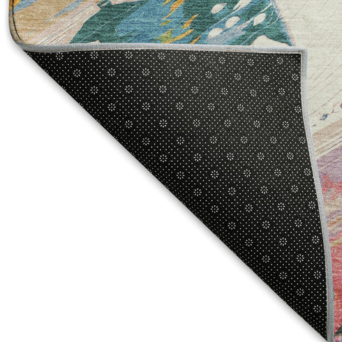 5' X 8' Gold Purple Teal And Red Abstract Washable Area Rug With UV Protection