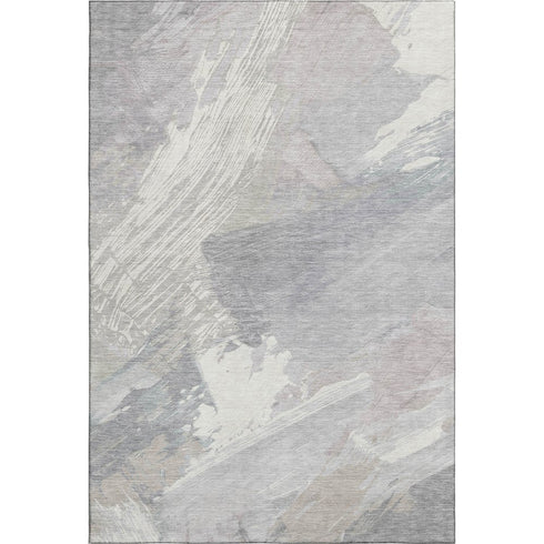 5' X 8' Beige Gray And Silver Abstract Washable Area Rug With UV Protection