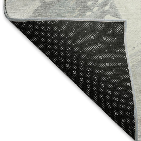 5' X 8' Beige Gray And Silver Abstract Washable Area Rug With UV Protection