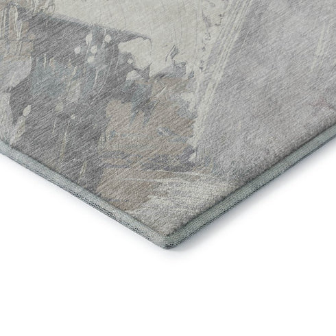 5' X 8' Beige Gray And Silver Abstract Washable Area Rug With UV Protection