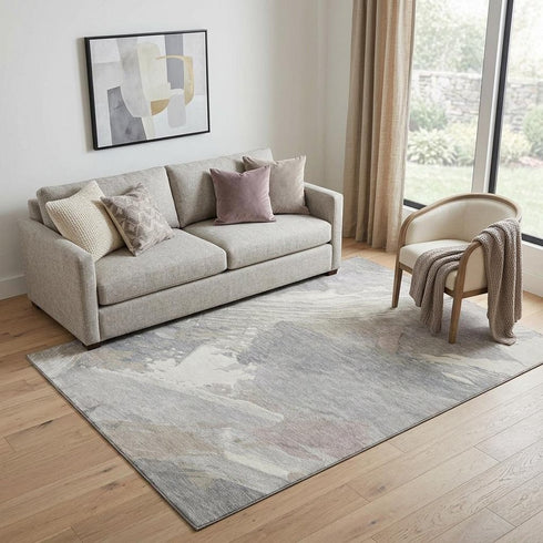 5' X 8' Beige Gray And Silver Abstract Washable Area Rug With UV Protection