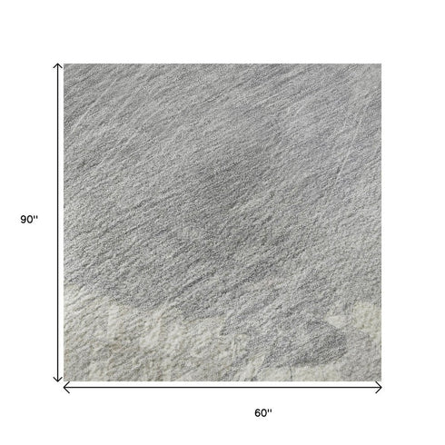 5' X 8' Beige Gray And Silver Abstract Washable Area Rug With UV Protection