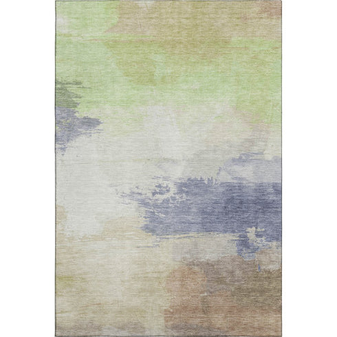 9' X 12' Artichoke Green Lavender And Ivory Abstract Washable Area Rug With UV Protection