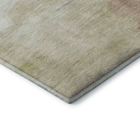 9' X 12' Artichoke Green Lavender And Ivory Abstract Washable Area Rug With UV Protection