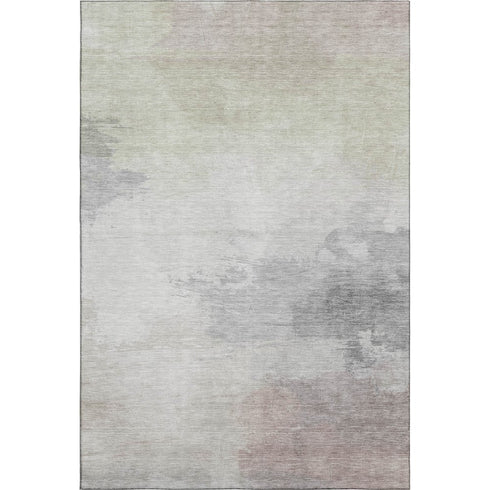 5' X 8' Beige Gray And Silver Abstract Washable Area Rug With UV Protection