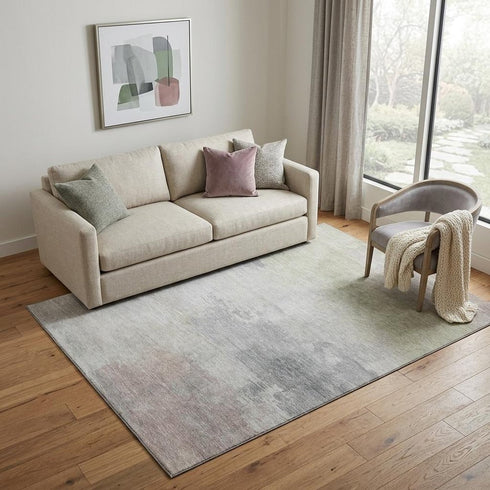 5' X 8' Beige Gray And Silver Abstract Washable Area Rug With UV Protection