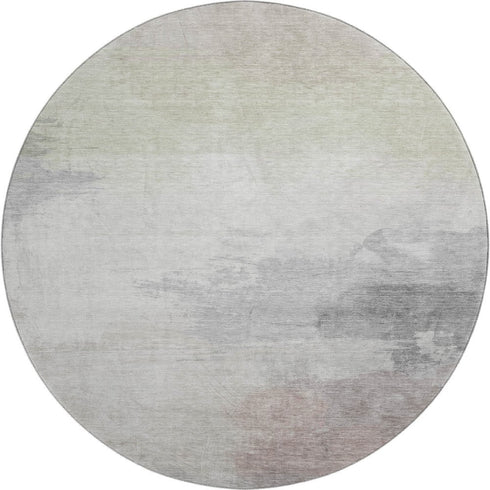 8' X 8' Beige Gray And Silver Abstract Washable Round Rug With UV Protection