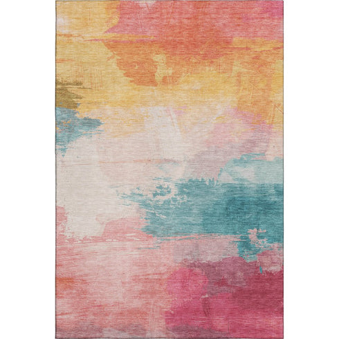 8' Pink Gold And Teal Abstract Washable Area Rug With UV Protection