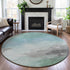 8' X 8' Pale Aqua Gray And Silver Abstract Washable Round Rug With UV Protection