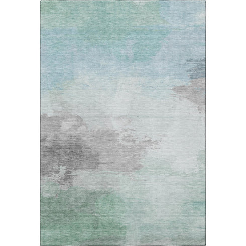 8' Pale Aqua Gray And Silver Abstract Washable Area Rug With UV Protection