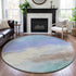 8' X 8' Sky Blue Lavender And Beige Abstract Washable Round Rug With UV Protection