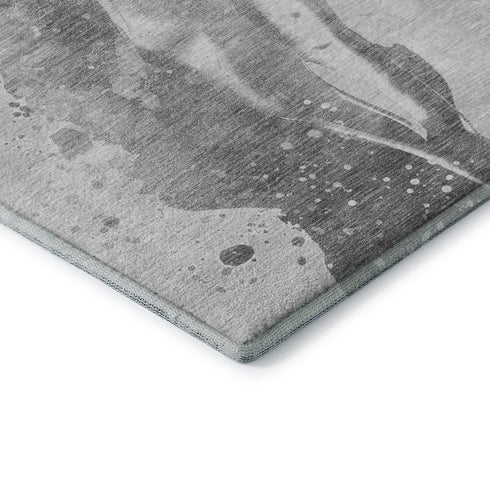 9' X 12' Gray Silver And Charcoal Abstract Washable Area Rug With UV Protection