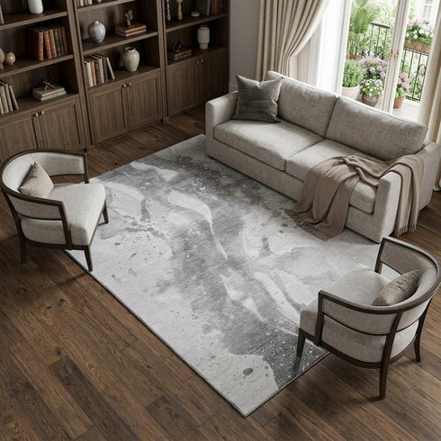 9' X 12' Gray Silver And Charcoal Abstract Washable Area Rug With UV Protection