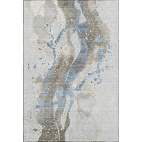 9' X 12' Taupe Blue And Ivory Abstract Washable Area Rug With UV Protection