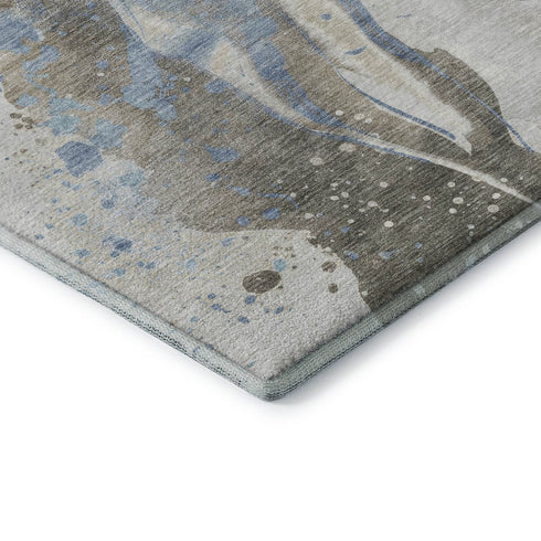 9' X 12' Taupe Blue And Ivory Abstract Washable Area Rug With UV Protection