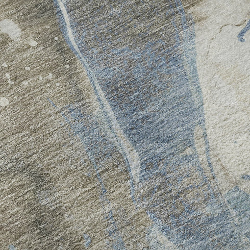 9' X 12' Taupe Blue And Ivory Abstract Washable Area Rug With UV Protection