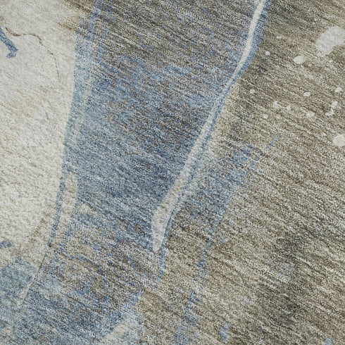9' X 12' Taupe Blue And Ivory Abstract Washable Area Rug With UV Protection
