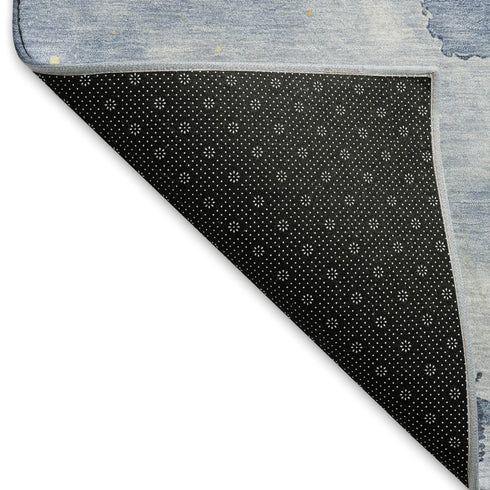 5' X 8' Blue Gold And Ivory Abstract Washable Area Rug With UV Protection