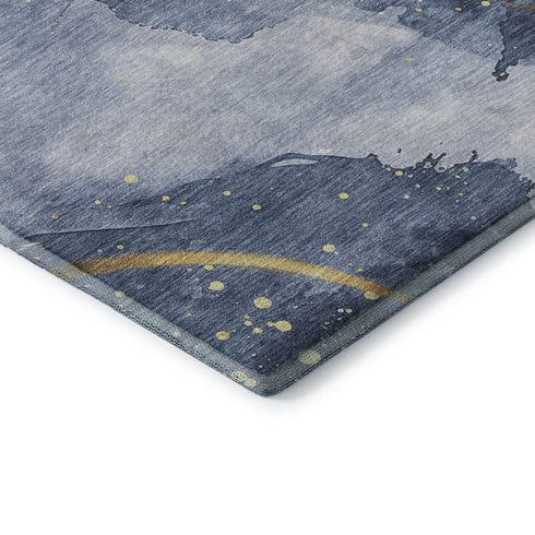 5' X 8' Blue Gold And Ivory Abstract Washable Area Rug With UV Protection