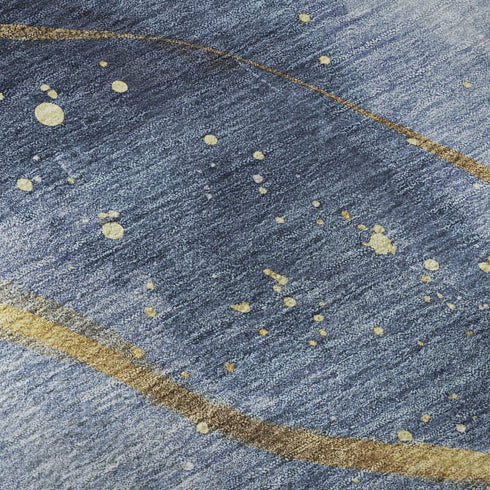 5' X 8' Blue Gold And Ivory Abstract Washable Area Rug With UV Protection