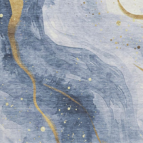 5' X 8' Blue Gold And Ivory Abstract Washable Area Rug With UV Protection