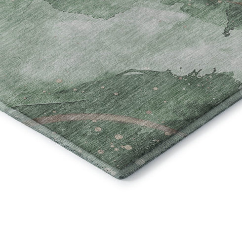 5' X 8' Green Taupe And Ivory Abstract Washable Area Rug With UV Protection
