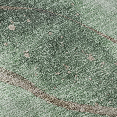 5' X 8' Green Taupe And Ivory Abstract Washable Area Rug With UV Protection