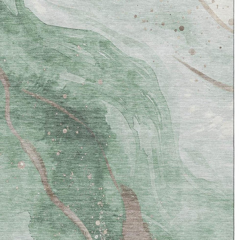 5' X 8' Green Taupe And Ivory Abstract Washable Area Rug With UV Protection