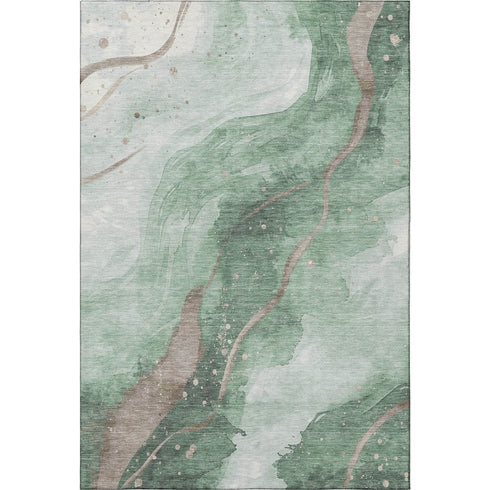 5' X 8' Green Taupe And Ivory Abstract Washable Area Rug With UV Protection