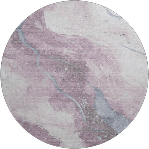 8' X 8' Lavender Blue And Ivory Abstract Washable Round Rug With UV Protection