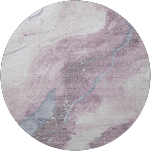 8' X 8' Lavender Blue And Ivory Abstract Washable Round Rug With UV Protection