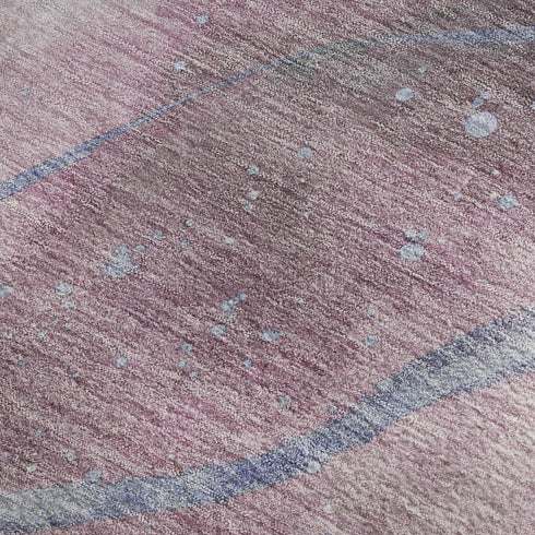 5' X 8' Mauve Blue And Ivory Abstract Washable Area Rug With UV Protection