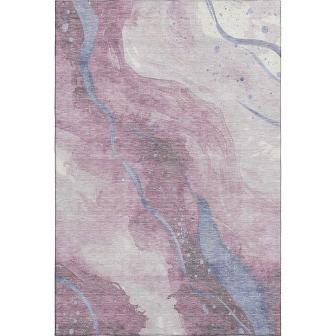 9' X 12' Mauve Blue And Ivory Abstract Washable Area Rug With UV Protection
