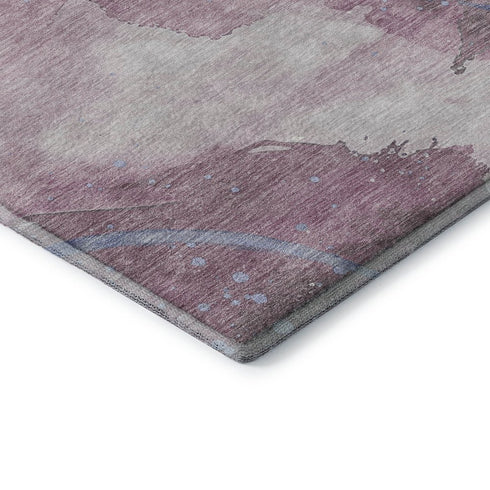 9' X 12' Mauve Blue And Ivory Abstract Washable Area Rug With UV Protection