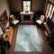 8' Teal Green And Ivory Abstract Washable Area Rug With UV Protection