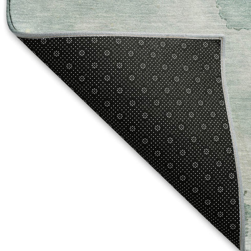 8' Teal Green And Ivory Abstract Washable Area Rug With UV Protection