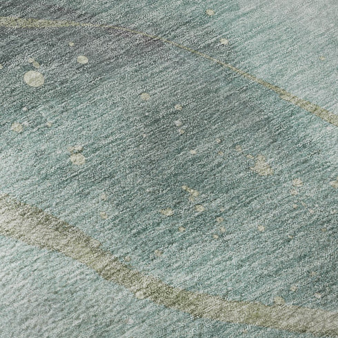 8' Teal Green And Ivory Abstract Washable Area Rug With UV Protection