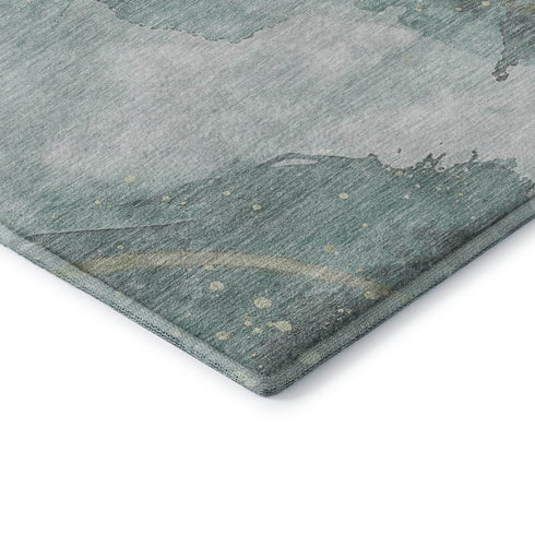 9' X 12' Teal Green And Ivory Abstract Washable Area Rug With UV Protection